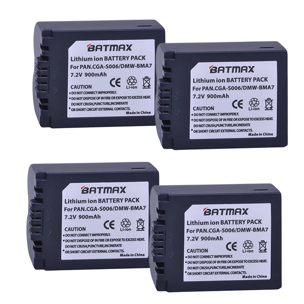 4X Cga S006 Cgr S006E S006Gk Dmw-Bma7 Batteria Ricaricabile Batterie Della Fotocamera Per Panasonic Lumix Dmc-Dmc-Fz7 Fz8 Fz18 Fz28 Fz30 Fz50