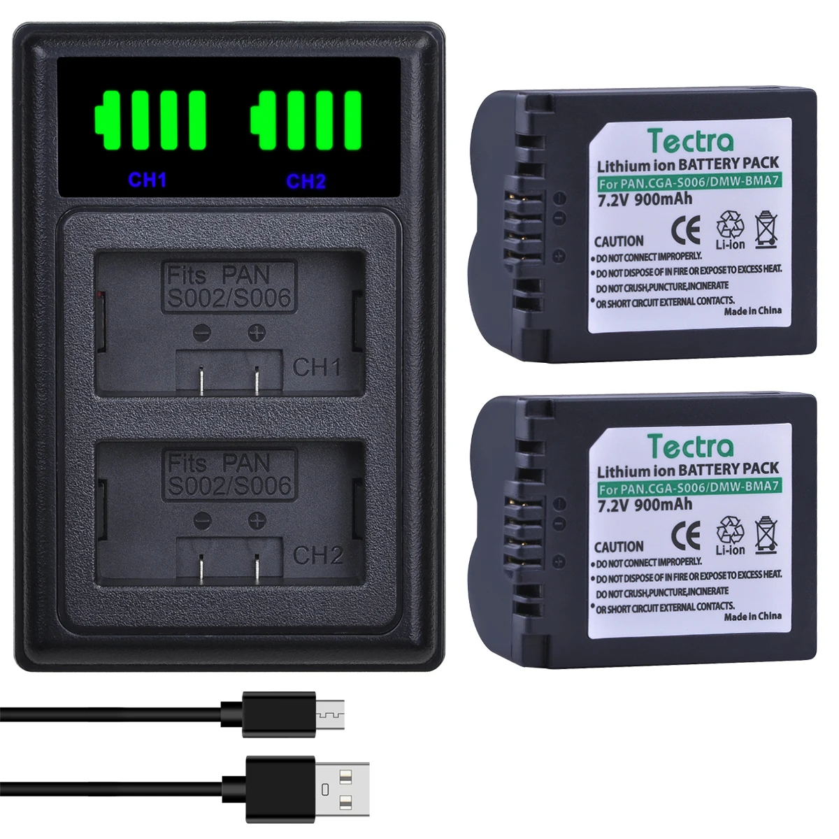 Batteria Dmw-Bma7 + Caricatore Doppio Led Per Panasonic Lumix Dmc-Fz7 Fz8 Fz18 Fz28 Fz30 Fz35 Fz38 Fz50 Fotocamera Digitale