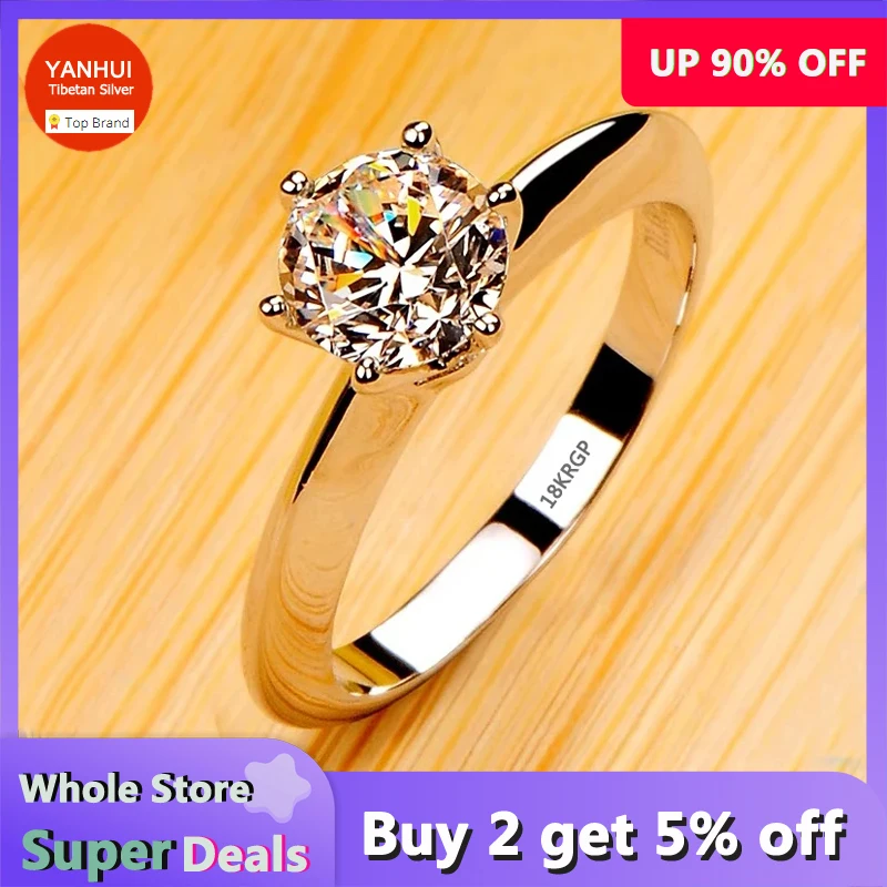 Never Fade Luxury Classic 18K White Gold Color Ring Solitaire 2 Carati Zirconia Diamant Wedding Band Accessori Per Gioielli Da Donna