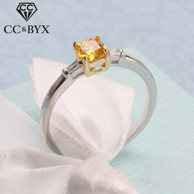 Cc Simple Rings For Women Small Square Stone Yellow Cubic Zirconia Diamant Fashion Jewelry Bridal Wedding Bague Cc1492