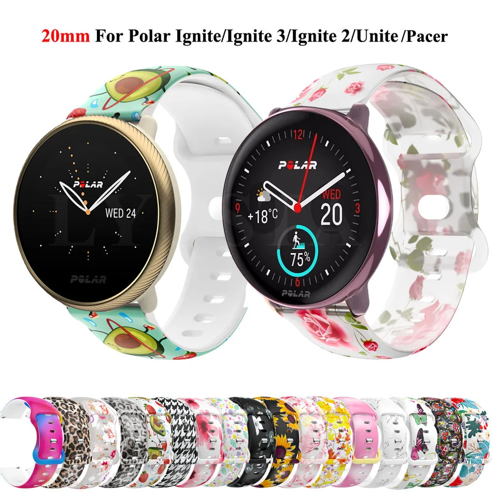 Cinturino Con Cinturino Stampato In Silicone Da 20Mm Per Polar Pacer/Ignite 3/Ignite 2/Ignite /Unite Bracciale Band Per Suunto 3 Fitness Correa