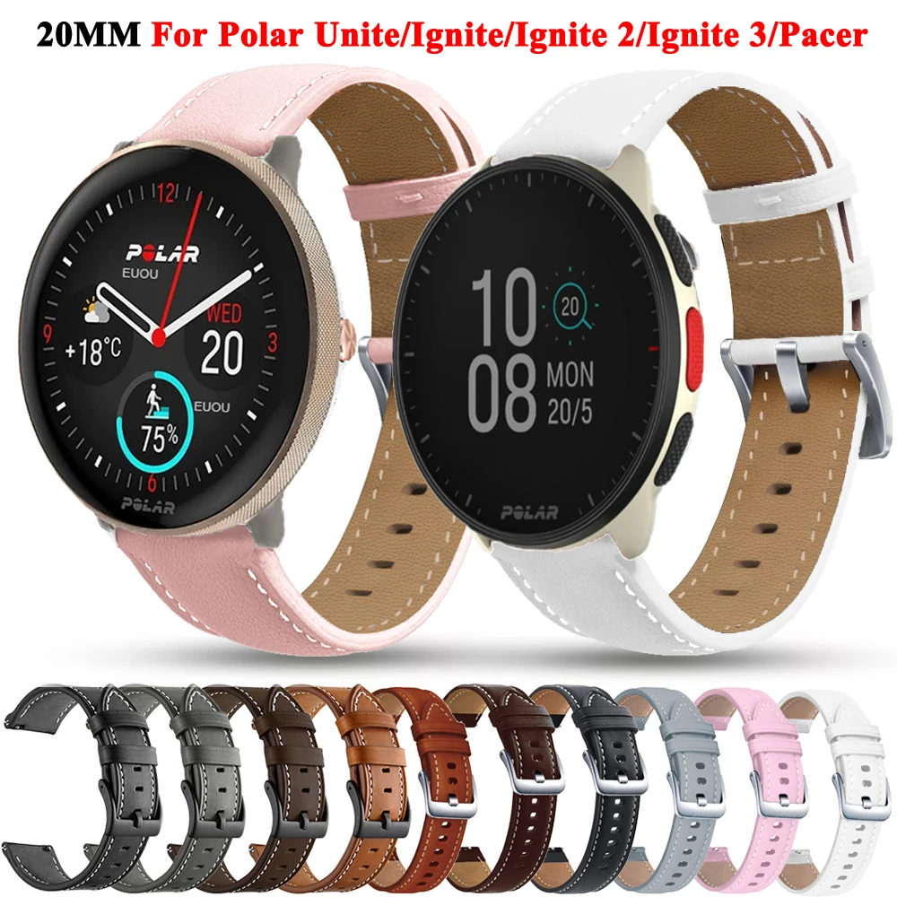 Cinturini Per Orologi Intelligenti Da 20Mm Per Polar Pacer Wristband Per Polar Unite/Ignite/Ignite 2/Ignite 3 Cinturino Sportivo Con Cinturino In Pell