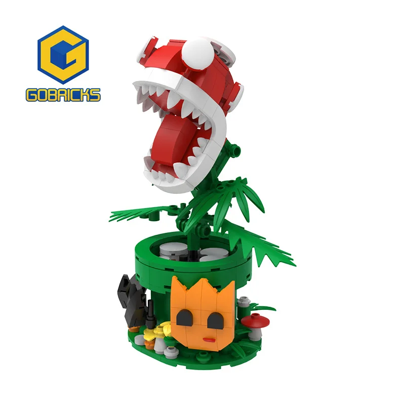 Gobricks Moc Building Blocks Piranha Plants Bricks Giocattolo Per Horror Figurine Garden Sculpture Toys For Kid Birthday Xmas Gift
