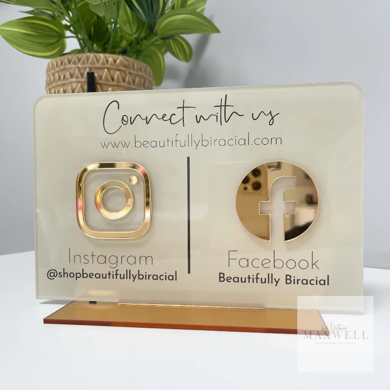 Double Business Social Media Sign Facebook Instagram Sign Personal Beauty Salon Parrucchiere Estetista Office Shop Sign