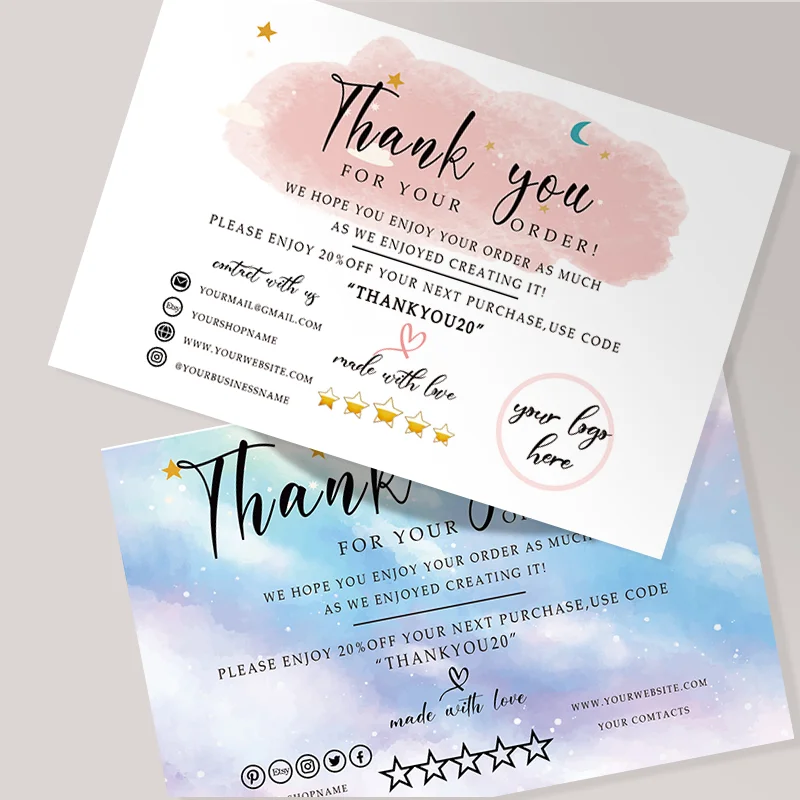 Biglietti Di Ringraziamento Modello Di Carta Con Inserto Di Imballaggio In Oro Rosa Stampabile Etsy Shop Codice Promozionale Scheda Di Social Media Az