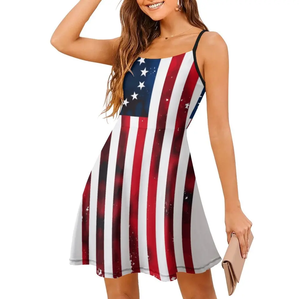 Distressed Vertical Betsy Ross Flag Casual Graphic Sexy Women'S Gown Women'S Sling Dress Funny Geek Party The Dress