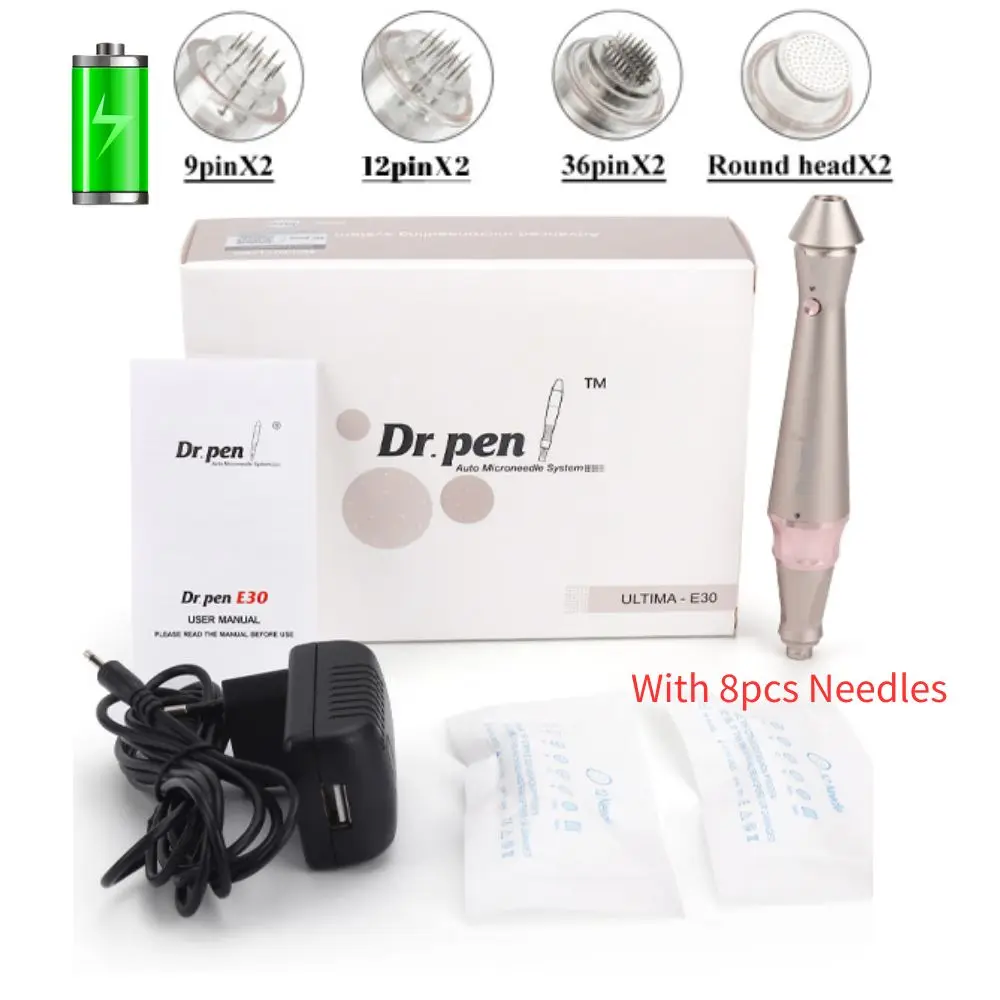 Dr Pen Ultima E30 Wireless Dermapen Professional Facial Microneedle Pen Mts Mesotherapy Electric Derma Stamp Con Ago Da 2/8 Pezzi