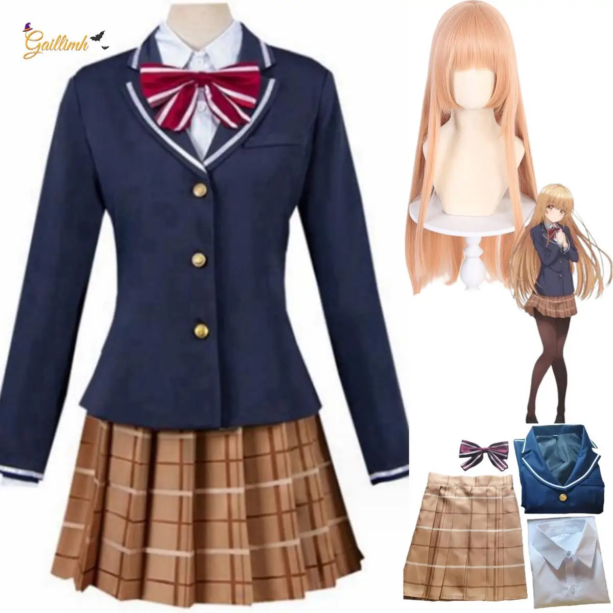 Anime The Angel Next Door Vize Me Marcio Shiina Mahiru Cosplay Costume Parrucca Uniforme Scolastica Gonna Donna Kawaii Campus Suit