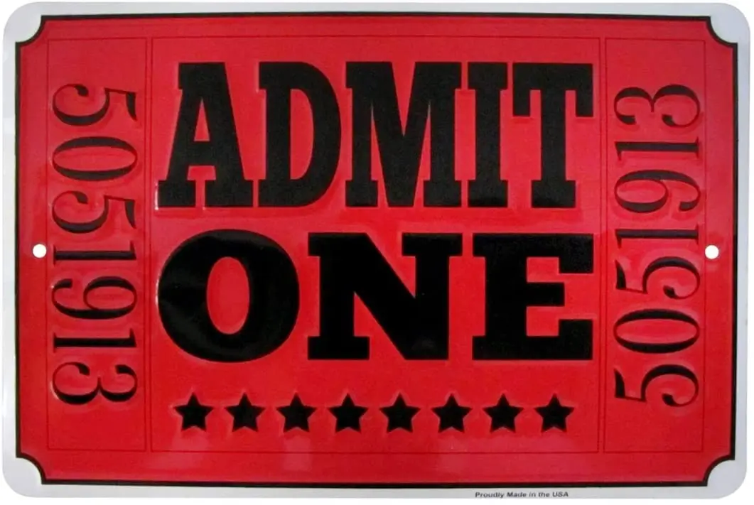Treasure Gurus Confetti One Red Movie Theater Ticket Metal Sign Home Theater Wall Decor