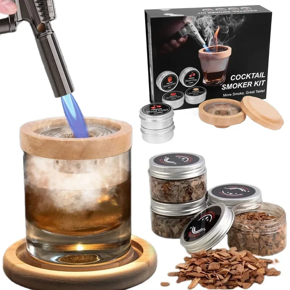 Cocktail Top In Legno Smoker At-Home Bar Cocktail Smoking Kit Con Chip Di Legno Aromatizzato Per Aggiungere Sapore Fumé A Scotch Whisky Drinks