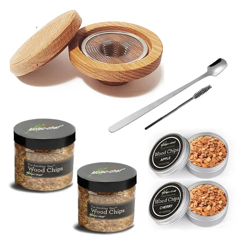 Kitchen Bar Tools Cocktail Smoker Kit 4 Tipi Legno Affumicato Lanciafiamme Sostenibile Party Reception Whisky Beer Drink Smoker Set