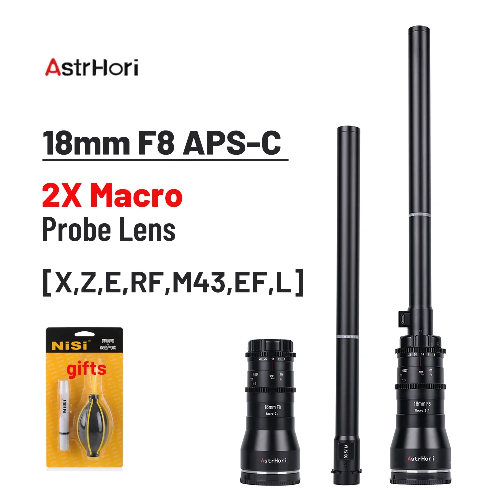 Astrhori 18Mm F8 2X Macro Lens Aps-C Probe Lens For Sony E Nikon Z Fuji X Canon Rf Ef M43 L Mount Cameras