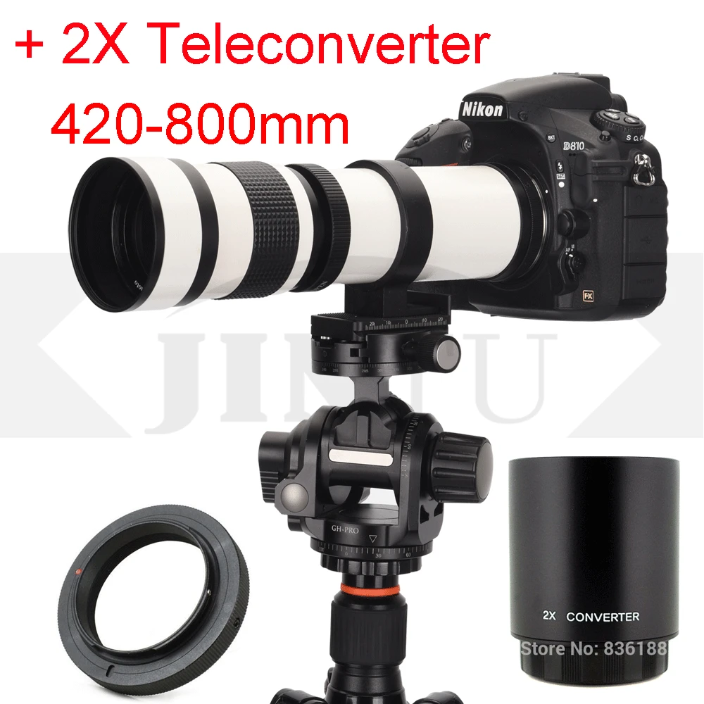 Jintu Bianco F/8.3 Mf 420-800Mm 420-1600Mm Teleobiettivo + 2X Teleconverter + T2 Kit Per Sony Nex E-Mount Slr Dslr Camera