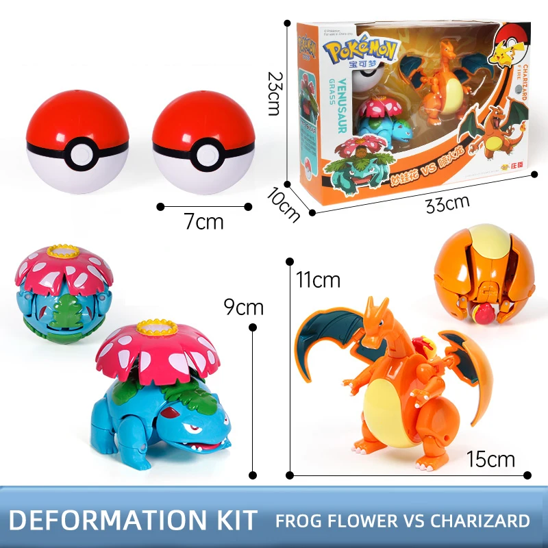 Pokemon Figure Genuine Original Box Deformation Toy Anime Figure Pikachu Charizard Greninja Pocket Monster Pokeball Model Gift