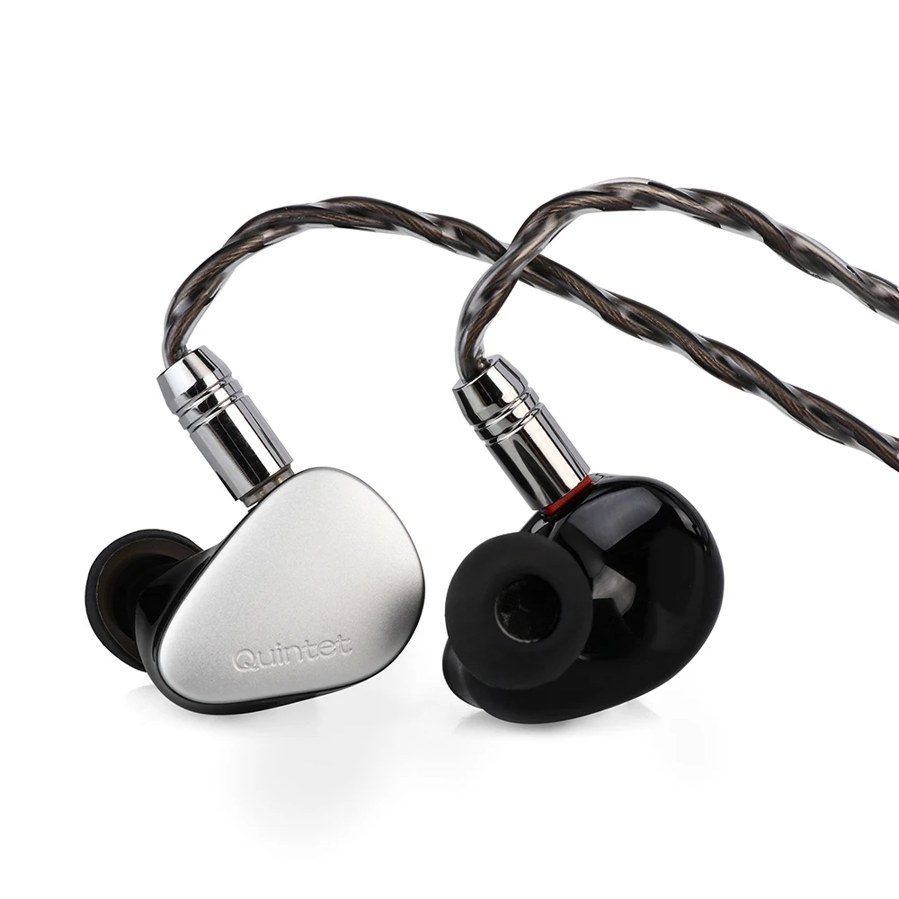 Kiwi Ears Quintet 1Dd + 2Ba + 1 Planar + 1 Pzt Monitor In-Ear Con Cavo In Rame Placcato Argento Staccabile Per Musicista Audiofilo