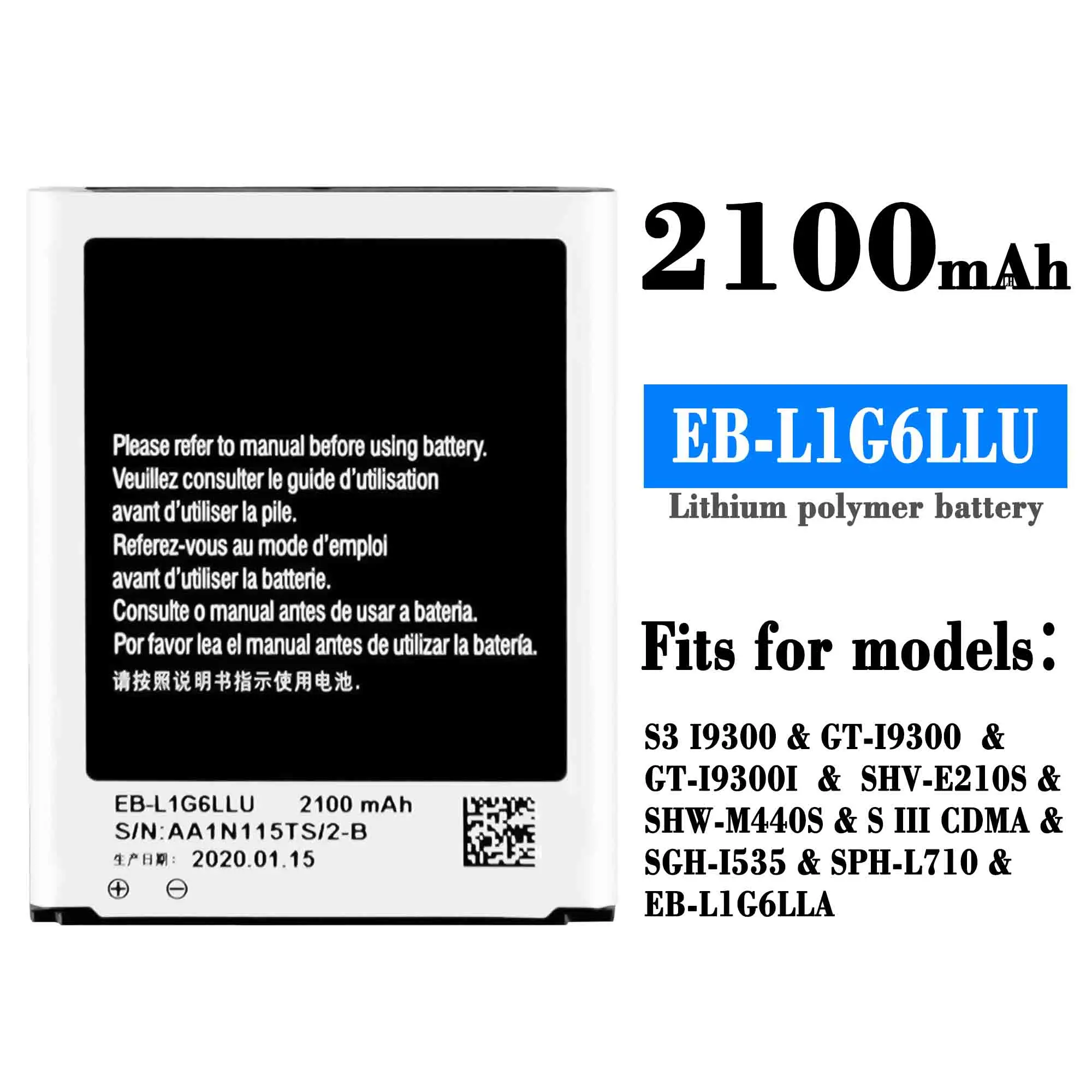 Batteria Originale Eb-L1G6Llu 2100Mah Per Batterie Samsung Galaxy S3 I9300 I9305 I9308 I747 I535 L710 T999