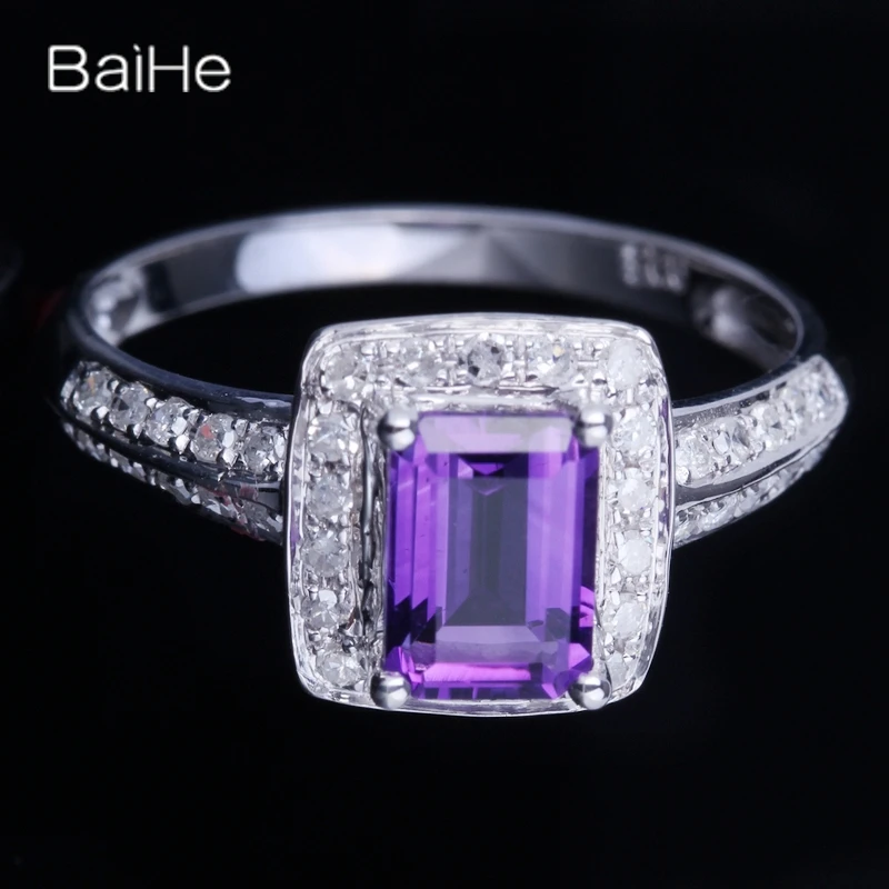Baihe Real Solid 14K White Gold Genuine Amethyst Ring Women Lady Fidanzamento Trendy Fine Jewelry Bague Amethyste Anel Ametista 반