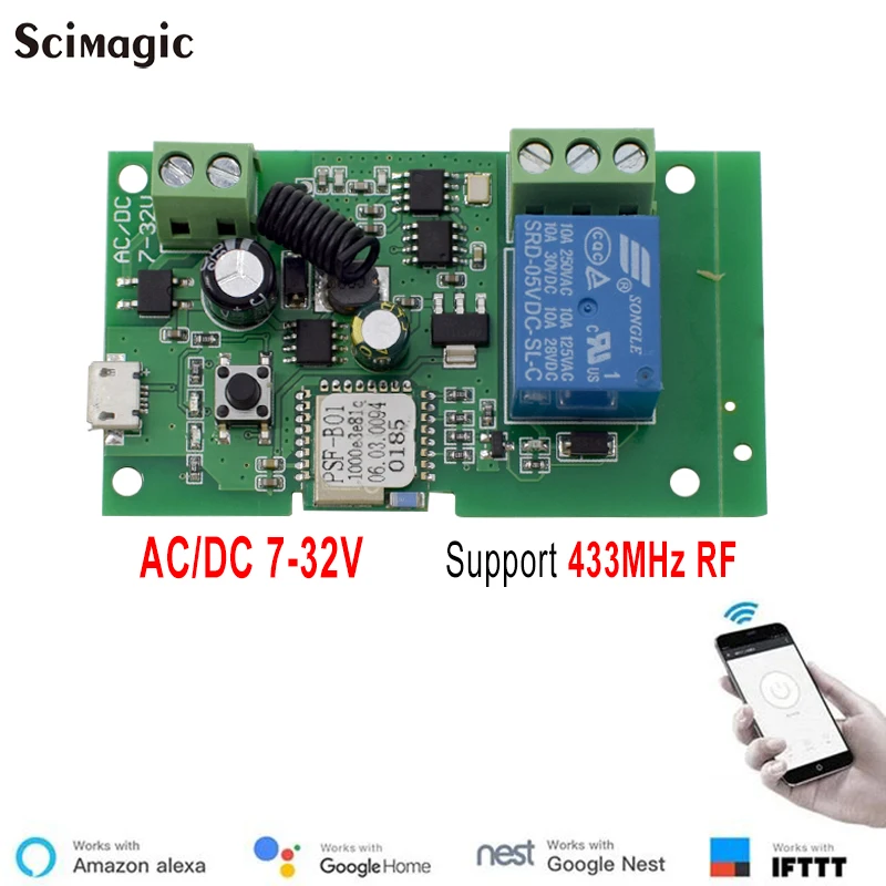 1Ch Ewelink Switch Module Wifi Switch Ac/Dc12V 24V Usb 5V Rf433.92Mhz Ricevitore Smart Speaker Alice Google Alexa