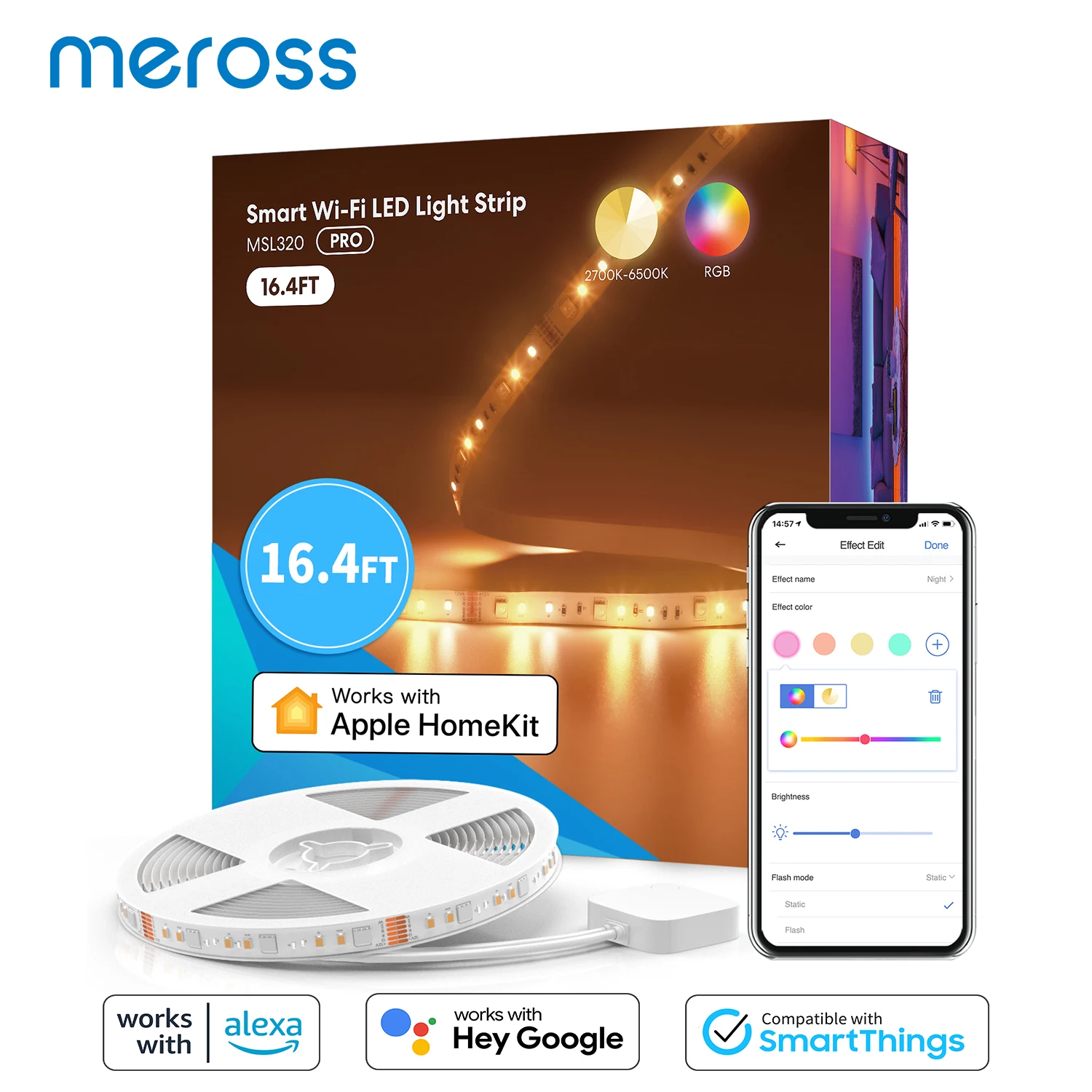Meross Homekit Smart Strip Light Wifi Led Light Strip Rgbww Retroilluminazione Tv 18W Funziona Con Siri Alexa Google Assistant Smartthings