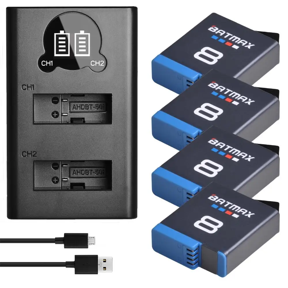 Batteria Per Gopro Hero 7 Hero 8 Hero 6 Hero 5 Black Battery + Lcd Dual Usb Charger Per Go Pro Hero 7 6 Hero 5 Black