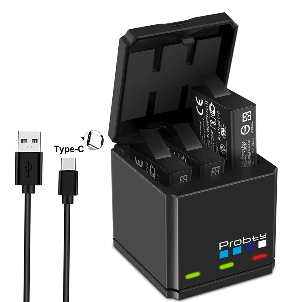 Per Gopro Hero 7 Hero 6 Hero 5 Black 1680Mah Batteria + Caricatore Triplo Per Go Pro Hero 7 6 Hero 5 Batteria Per Fotocamera Nera