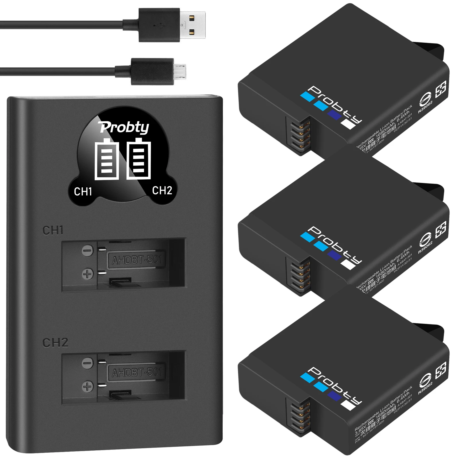 Per Gopro Hero 7 Hero 6 Hero 5 Black Battery + Led Dual Charger Per Go Pro Hero7 Hero6 Hero5 Black Camera Ahdbt-501Battery