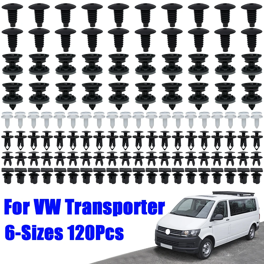 120X Paraurti Push Pin Rivetti Car Door Trim Panel Clips Roof Boot Paraspruzzi Fissaggio Kit Per Vw Transporter T4 T5 T6