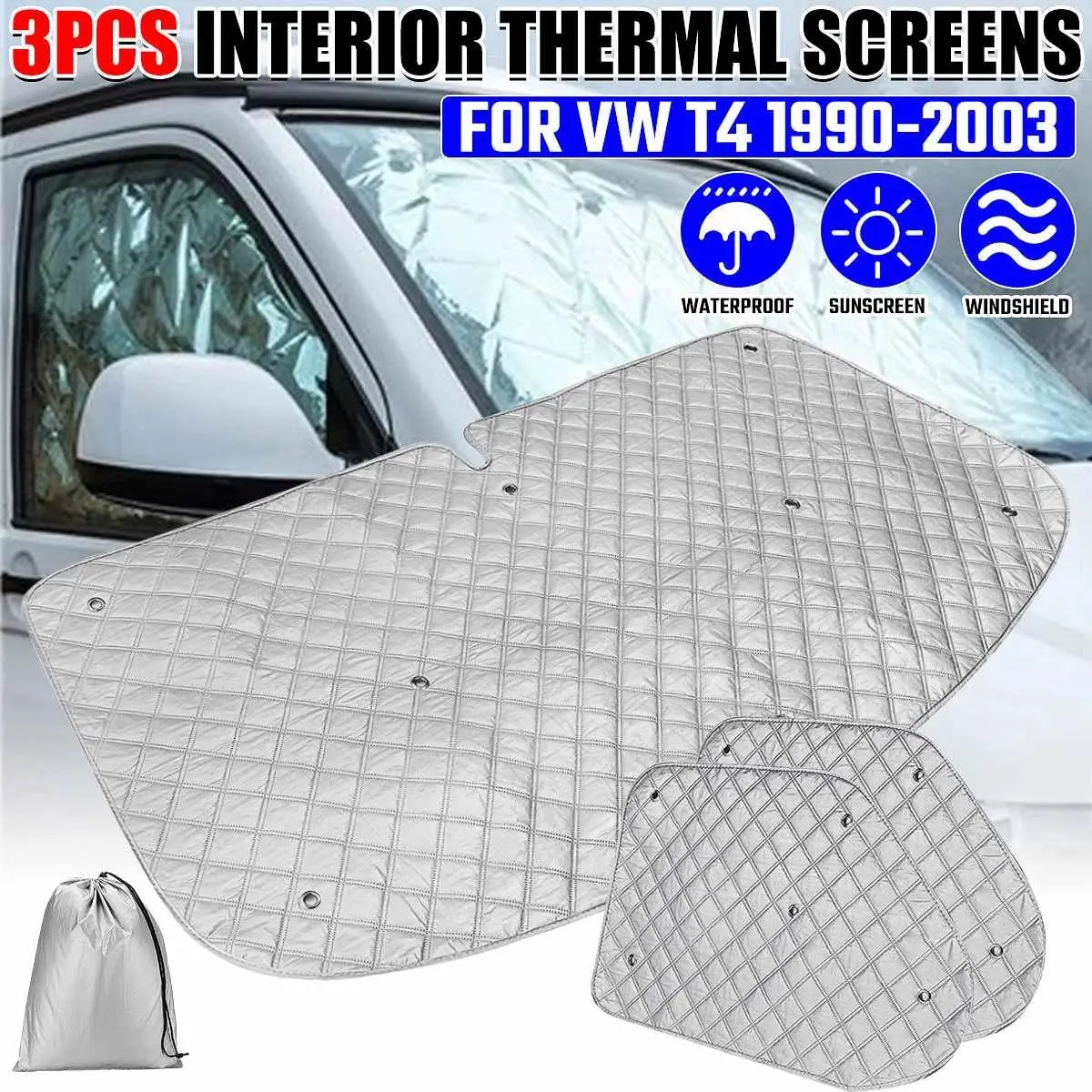 3Pcs Car Internal Thermal Parabrezza Cover Blind Lifting Window Parasole Parasole Per Vw T4 1990-2003 Auto Parasole Set