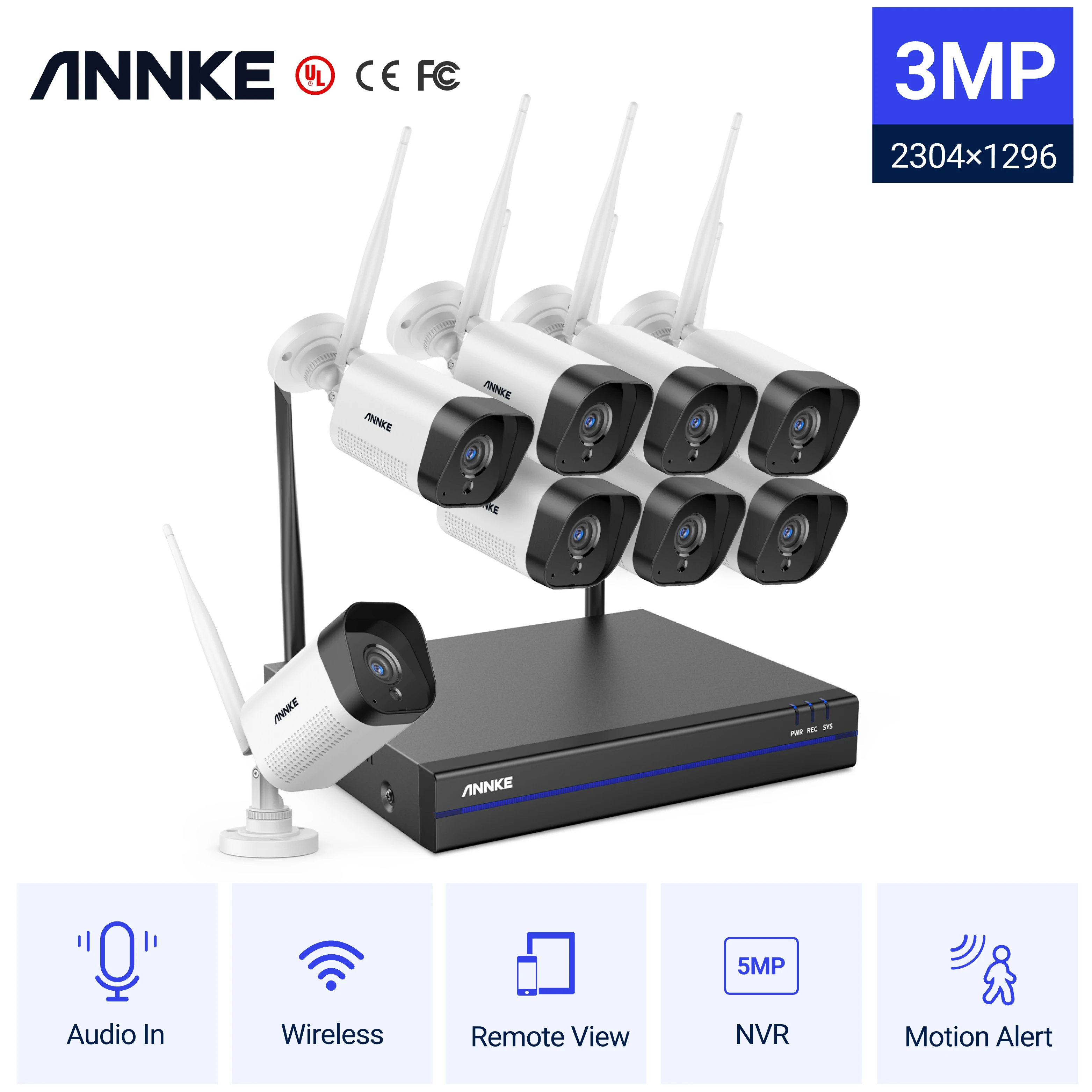 Annke Wifi Sistema Di Videosorveglianza Con 5Mp Nvr 3Mp Telecamere Ip Registrazione Audio Telecamere Di Sicurezza Rilevamento Ai Kit Telecamere Cctv