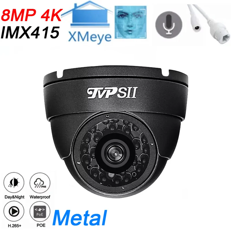 4K 8Mp Sony Imx415 6Mp Xmeye Grey Infrared Waterproof Metal H.265 + Face Detection Onvif Audio Emisfero Dome Poe Ip Cctv Camera