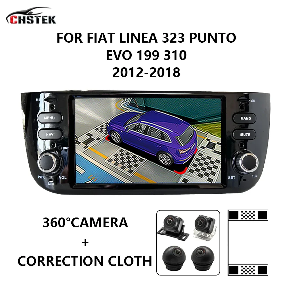 Chstek Qualcomm Autoradio Android 12 Lettore Dvd Multimediale Fotocamera A 360 ° 4G Per Fiat Grande Punto Evo Linea Urban Cross 2016-2018