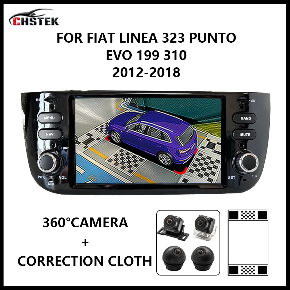 Chstek Autoradio Qualcomm Android 12 Lettore Dvd Multimediale Fotocamera A 360 ° 4G Per Fiat Grande Punto Evo Linea Urban Cross 2016-2018