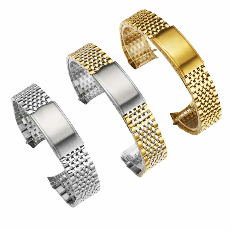 Argento Oro 18Mm 19Mm 20Mm Acciaio Inossidabile Estremità Curva Vintage Bead Of Rice Cinturino Cinturino Cinturino Adatto Per Orologio Omega