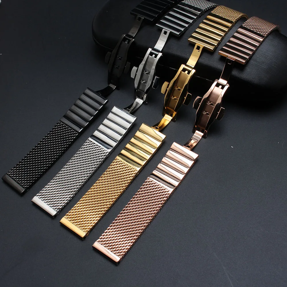 Cinturini Per Breit Omega Mesh Watch Strap Bracciale Regolare La Lunghezza Accessori 18Mm 20Mm 22Mm 24Mm Argento Nero Oro Speciale Nuovo