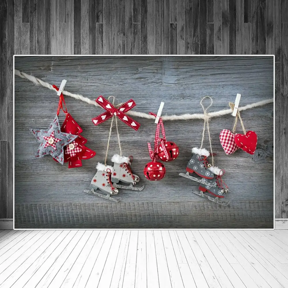 Albero Di Natale Bell Skating Shoes Tavole Di Legno Tavole Fotografia Sfondi Personalizzati Baby Party Decoration Photo Booth Fondali