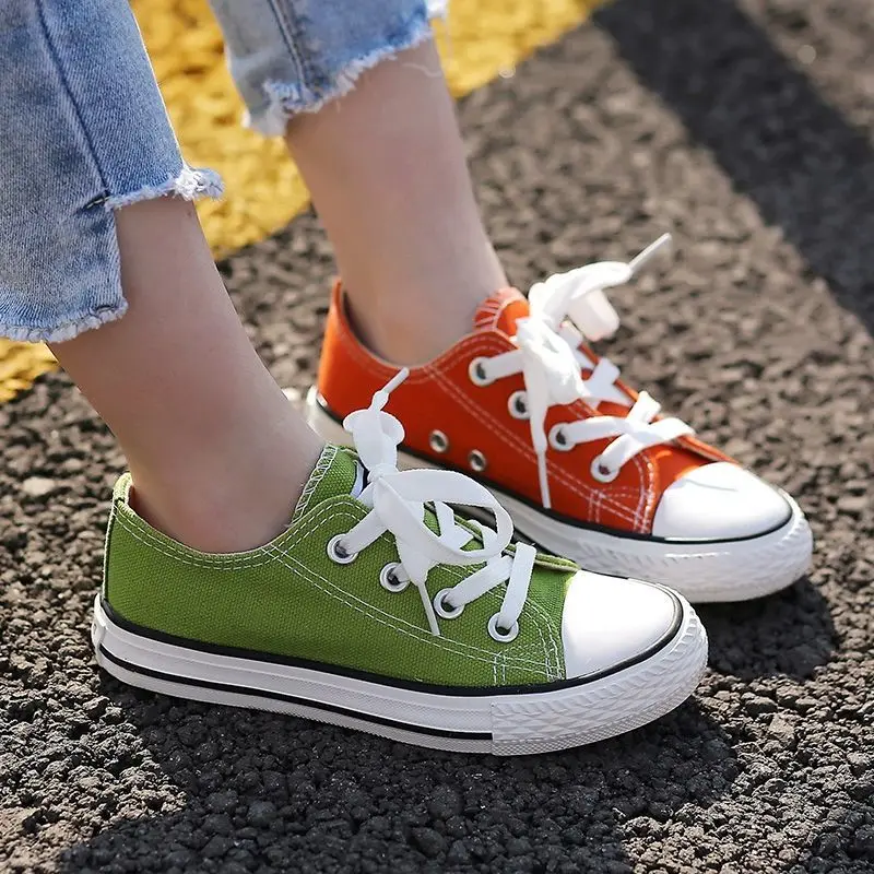 Classic Girls Canvas Shoes For Students Flats Gym Shoes Low Top Baby Sneakers Kids Casual Shoes Lace-Up Fashion Boys Skate Shoes
