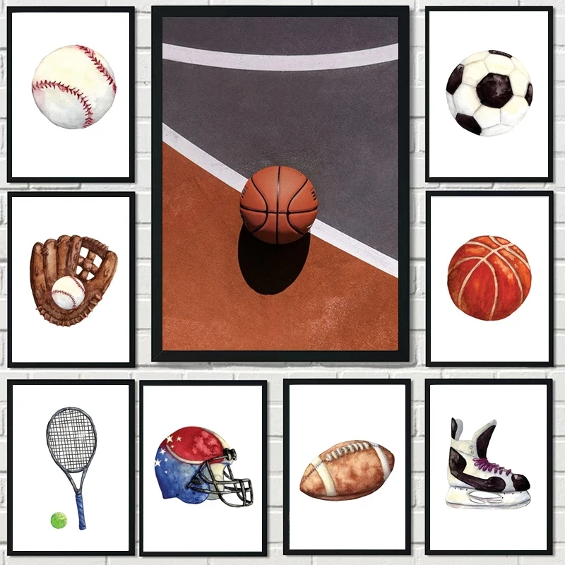 Ball Sport Basket Rugby Football Skate Canvas Painting Wall Art Poster E Stampa Immagine Della Parete Per Baby Kids Room Home Decor