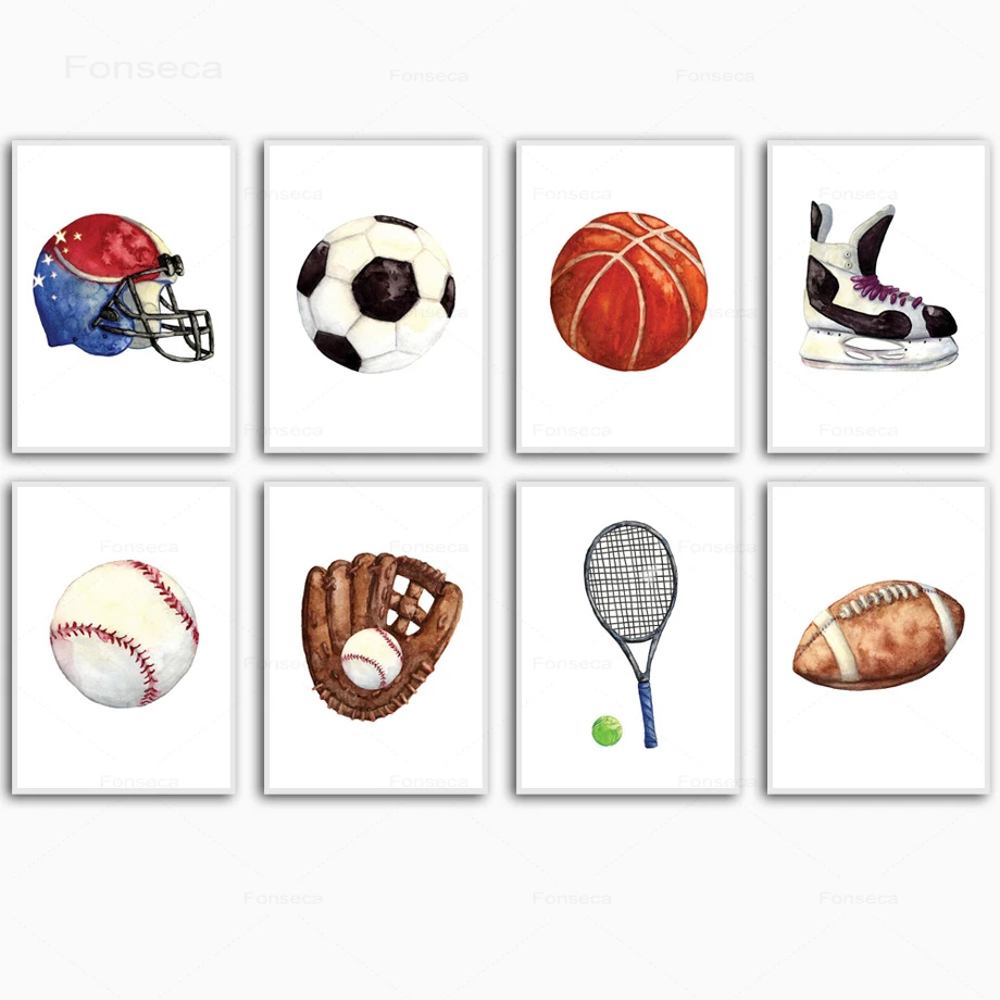 Sport Ball Retro Poster Basket Rugby Football Skate Wall Art Canvas Painting Immagini A Parete Modulari Per Baby Kids Room Decor