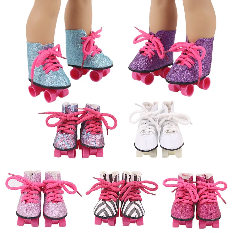 7Cm Doll Baby Skate Shoes Paillettes Per 43Cm Baby New Born Reborn Zaps Doll E 18 Pollici American For Our Generation Girl'S Toy Gifts