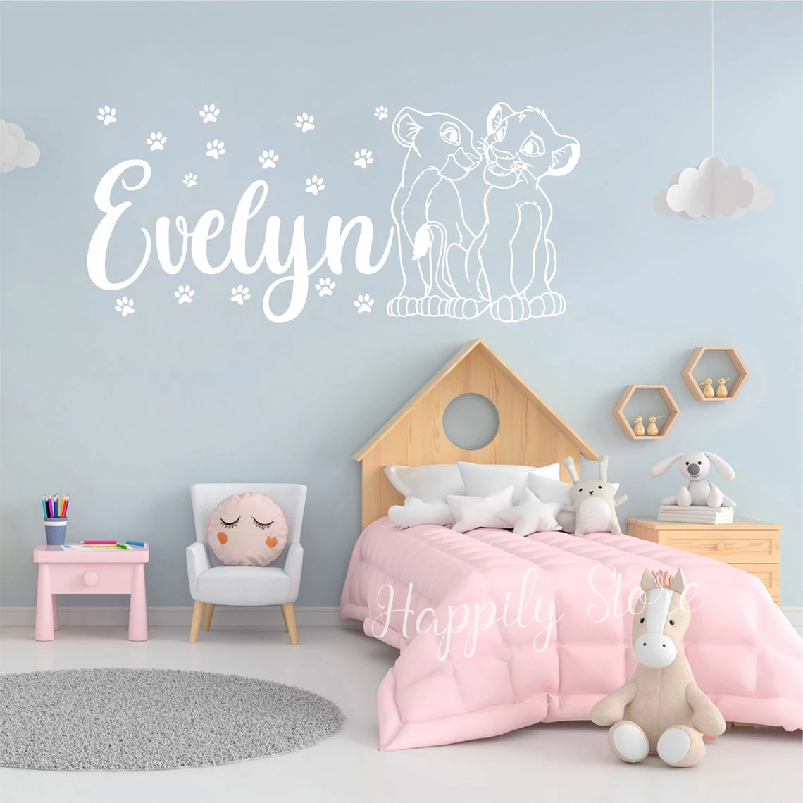 Nome Personalizzato Adesivo Murale Simba Nala The Lion King Decalcomanie In Vinile Personalizzate Stencil Cartoon Camera Da Letto Per Bambini Art Deco