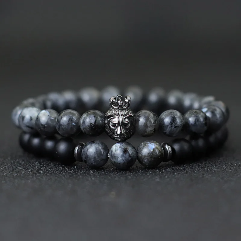 King Lion Beaded Bracciale Uomo 2 Pz/Set Natural Tiger Eyes Stone Braclet Gioielli Punk Accessori Maschili Lucky Red Braslet Pulseira