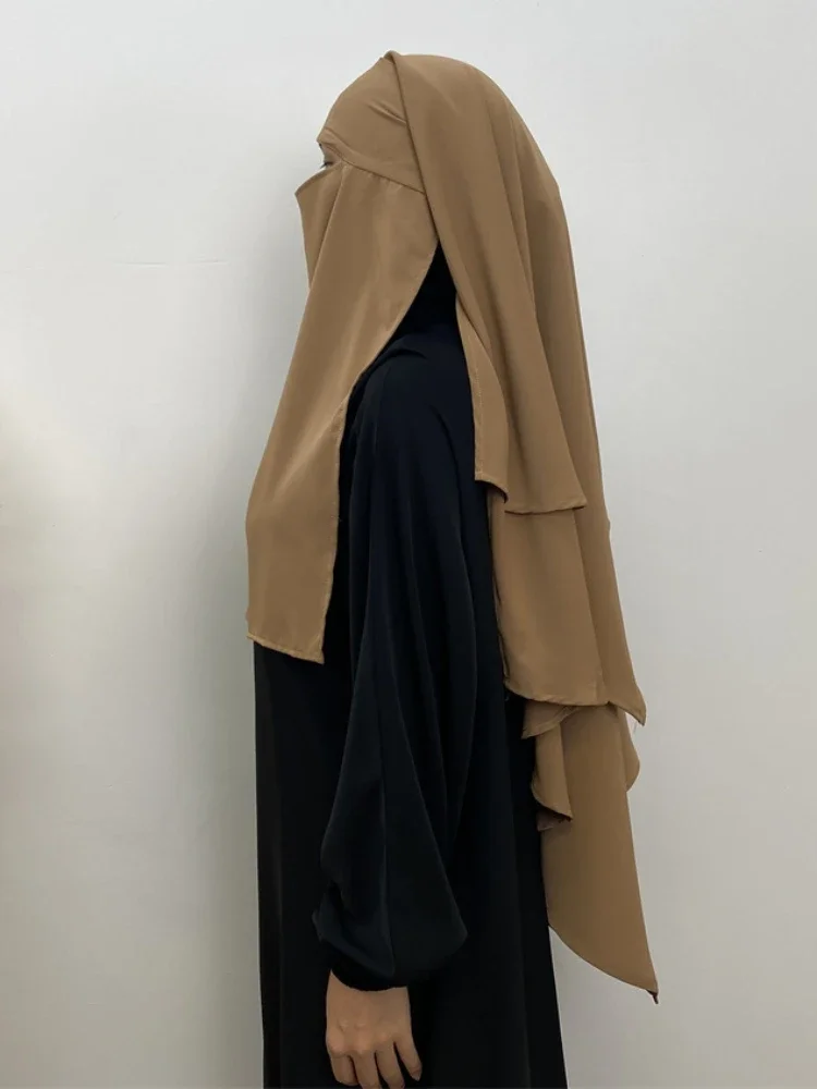 Niqab Donne Musulmane Velo Nida Corto Khimar 2 Velo Copertura Del Viso Sciarpa Hijab Burqa Hijab Islamico Avvolgere Turbante Ramadan Preghiera Coprica
