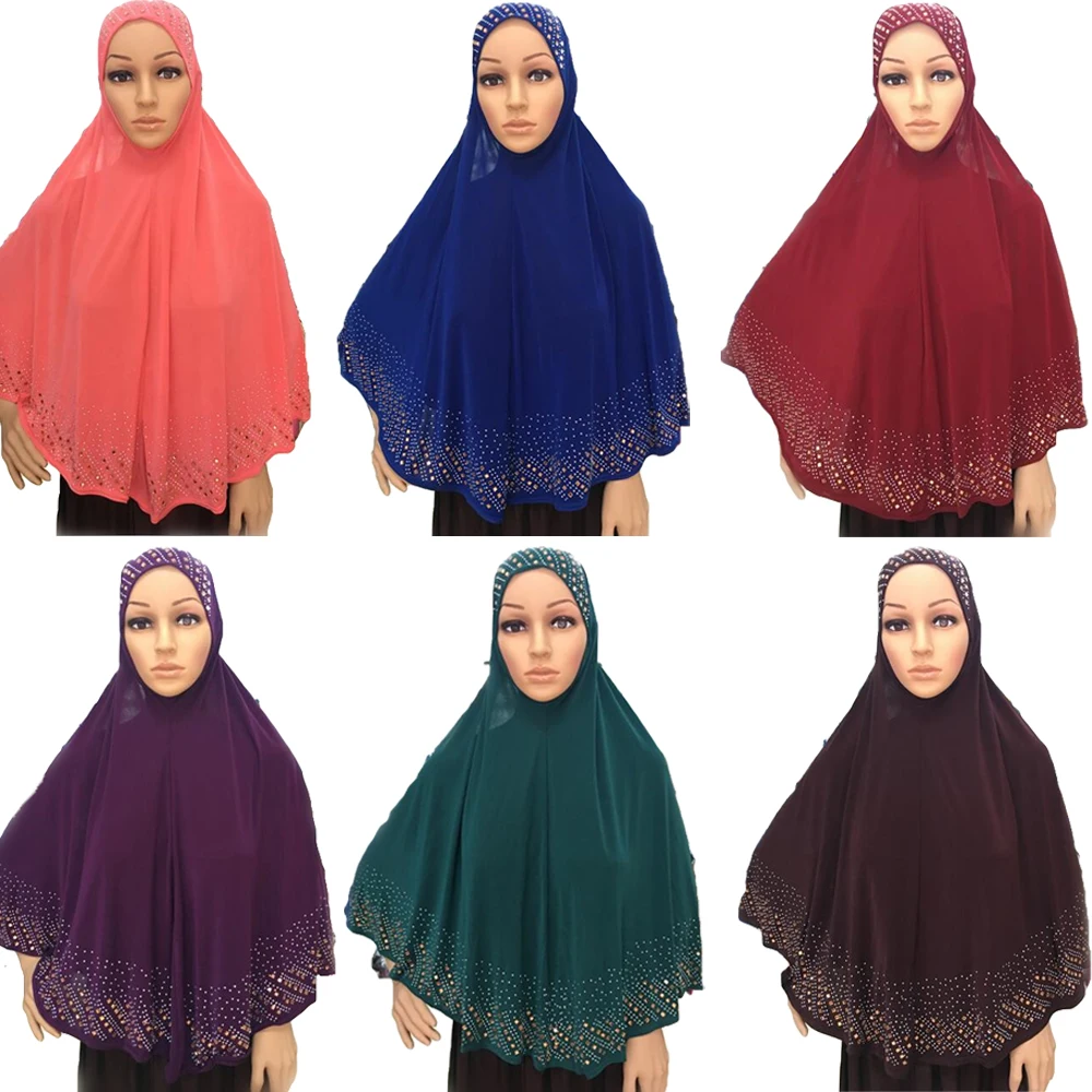 Diamanti Sciarpa Donna Preghiera Musulmana Hijab Overhead Khimar Ramadan Eid Long Hijab One Piece Amira Niqab Nikab Islamic Burqa Wrap