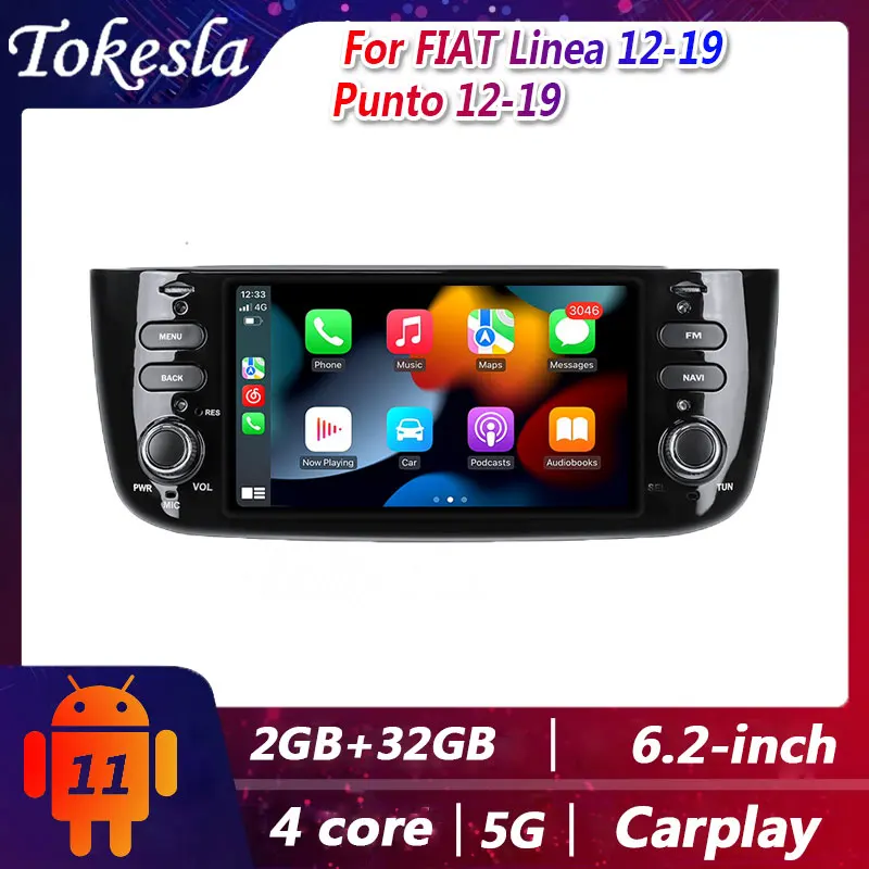 Tokesla Autoradio Per Fiat Linea 12-19 Punto 12-19 Tesla Android 11 Dvd Ricevitore Stereo Lettore Multimediale Centrale Navigazione Gps