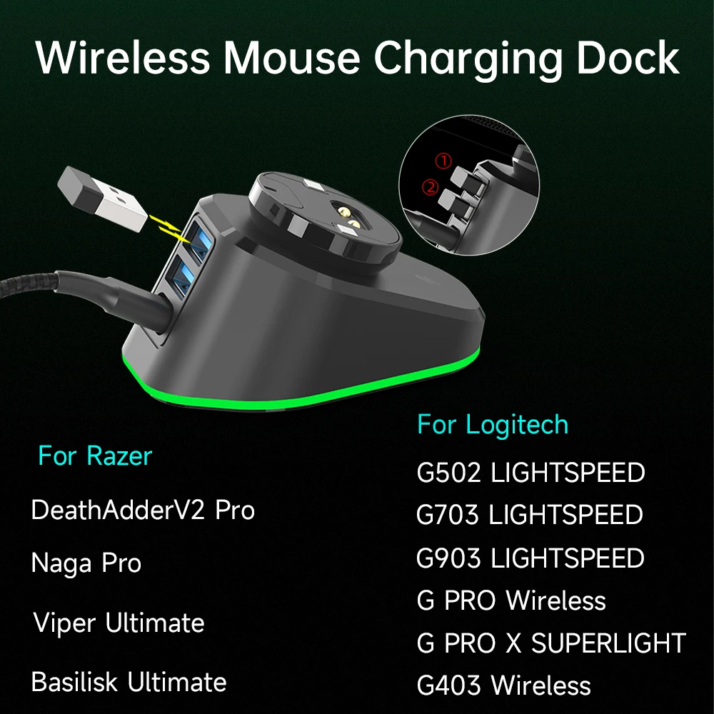 Caricabatterie Wireless Per Mouse Da Gioco Per Logitech G502 X/G703/G903 Lightspeed G502 X Plus G Pro Wireless X Superlight Gpw Dock Station