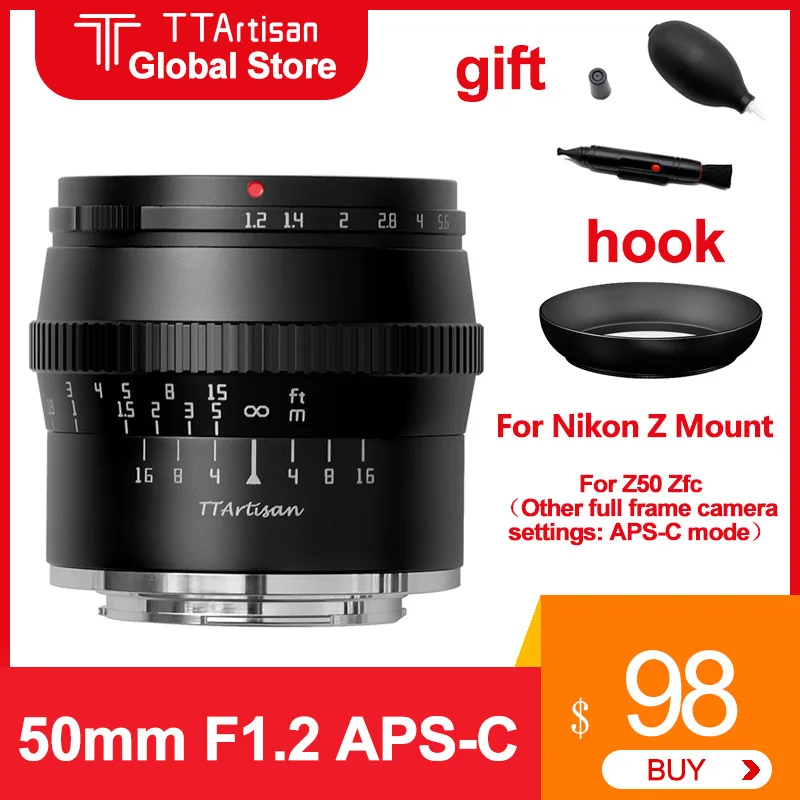 Obiettivo Originale Ttartisan 50Mm F1.2 Mf Ad Ampia Apertura Per Fotocamera Nikon Zfc Z50 Aps-C Obiettivo Della Fotocamera Per Fotocamera Nikon Z Moun
