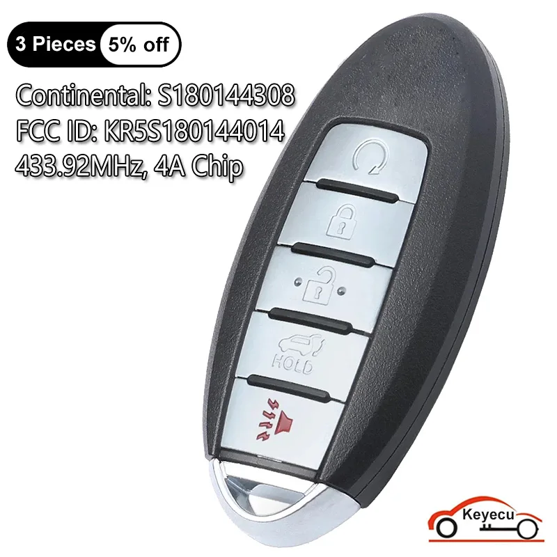 Keyecu 5 Pulsanti 433.92Mhz 4A Chip Per Nissan Murano Pathfinder 2015-2019 Auto Smart Remote Key Fob S180144308 Kr5S180144014