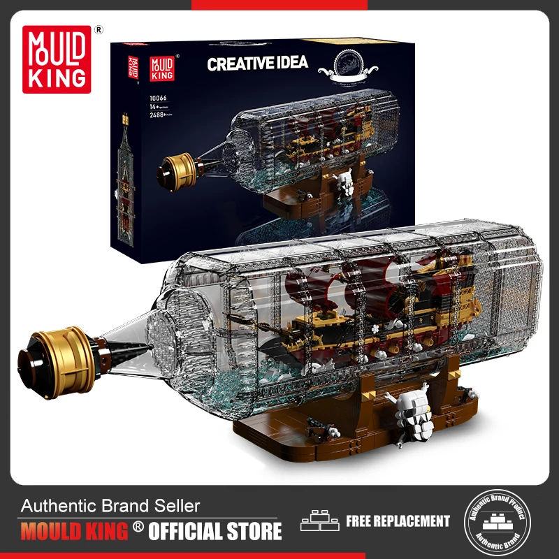 Mold King 10066 Pirate Ship Building Block The Queen Anne'S Revenge In A Bottle Model Assembly Brick Toys Regali Di Natale Per Bambini