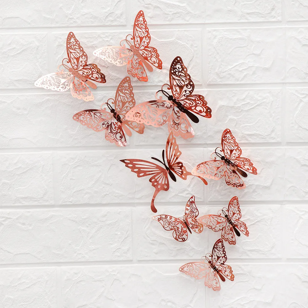 Decorazione Forniture Per Feste Ornamento Di Nozze Oro Argento Oro Rosa 3D Adesivi Murali A Farfalla Cava Mariposas Decalcomanie