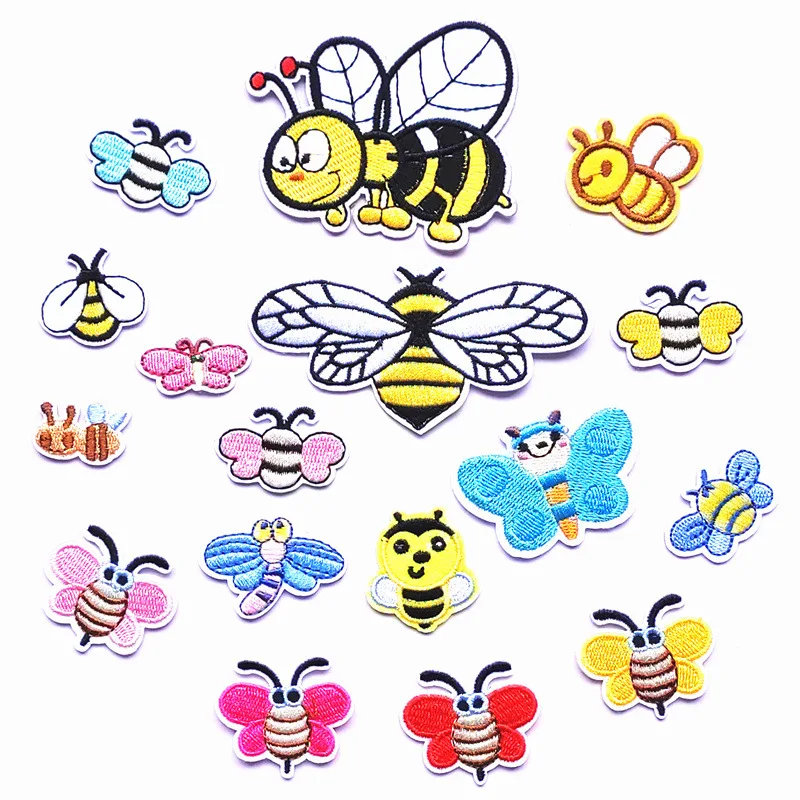 Cute Cartoon Butterfly Bee Iron On Patches For Clothes Embroidery Patch Thermocollant Ecusson Thermocollants Mariposas Naszywki